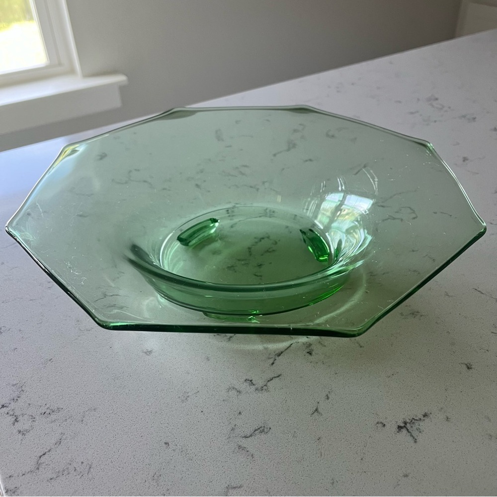 Art Deco Fostoria Uranium Glass Footed Console Bowl - Picture 3 of 9